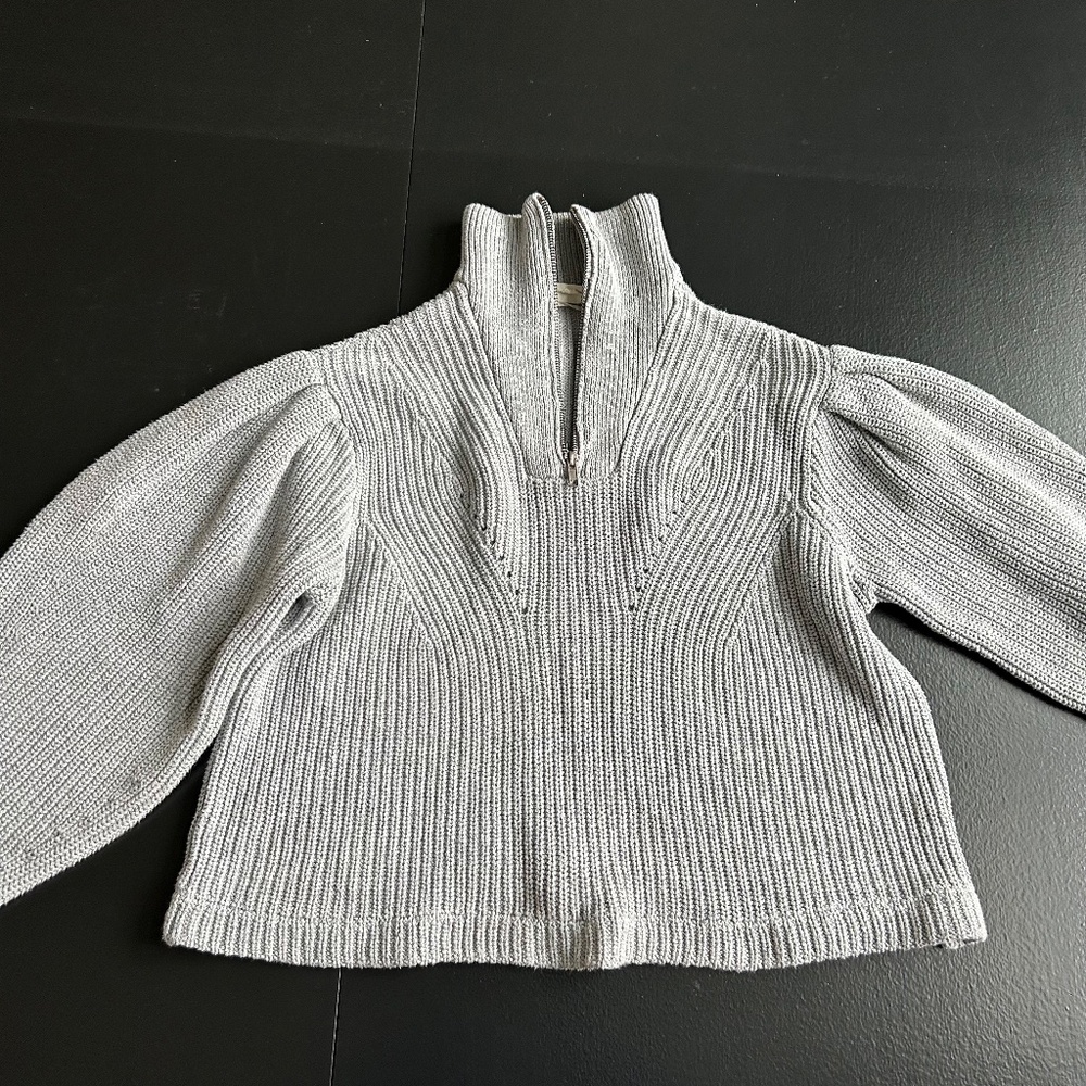 Cropped Puff Sleeve Half Zip Women's Sweater Retrod GUC Grey US XS